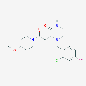 molecular formula C19H25ClFN3O3 B3785214 4-(2-chloro-4-fluorobenzyl)-3-[2-(4-methoxy-1-piperidinyl)-2-oxoethyl]-2-piperazinone 