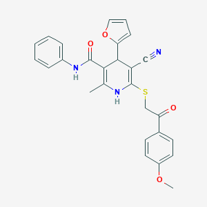 molecular formula C27H23N3O4S B378553 5-cyano-4-(furan-2-yl)-6-{[2-(4-methoxyphenyl)-2-oxoethyl]sulfanyl}-2-methyl-N-phenyl-1,4-dihydropyridine-3-carboxamide CAS No. 313704-87-9