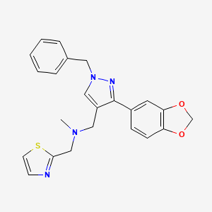 molecular formula C23H22N4O2S B3785578 1-[3-(1,3-benzodioxol-5-yl)-1-benzyl-1H-pyrazol-4-yl]-N-methyl-N-(1,3-thiazol-2-ylmethyl)methanamine 