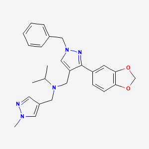 molecular formula C26H29N5O2 B3785657 N-{[3-(1,3-benzodioxol-5-yl)-1-benzyl-1H-pyrazol-4-yl]methyl}-N-[(1-methyl-1H-pyrazol-4-yl)methyl]-2-propanamine 