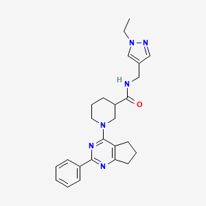 molecular formula C25H30N6O B3785724 N-[(1-ethyl-1H-pyrazol-4-yl)methyl]-1-(2-phenyl-6,7-dihydro-5H-cyclopenta[d]pyrimidin-4-yl)-3-piperidinecarboxamide 
