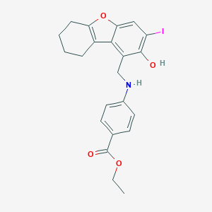 molecular formula C22H22INO4 B378586 Ethyl 4-{[(2-hydroxy-3-iodo-6,7,8,9-tetrahydrodibenzo[b,d]furan-1-yl)methyl]amino}benzoate 