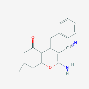 molecular formula C19H20N2O2 B378613 2-amino-4-benzyl-7,7-dimethyl-5-oxo-5,6,7,8-tetrahydro-4H-chromene-3-carbonitrile CAS No. 275360-54-8