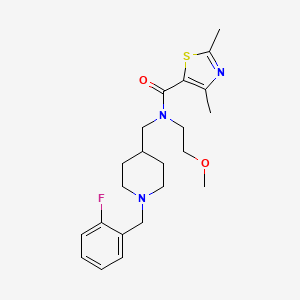 molecular formula C22H30FN3O2S B3786197 N-{[1-(2-fluorobenzyl)-4-piperidinyl]methyl}-N-(2-methoxyethyl)-2,4-dimethyl-1,3-thiazole-5-carboxamide 