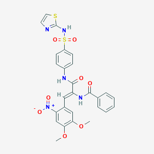 molecular formula C27H23N5O8S2 B378623 N-[2-{2-nitro-4,5-dimethoxyphenyl}-1-({4-[(1,3-thiazol-2-ylamino)sulfonyl]anilino}carbonyl)vinyl]benzamide 