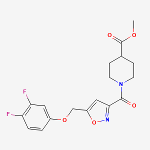 molecular formula C18H18F2N2O5 B3786245 methyl 1-({5-[(3,4-difluorophenoxy)methyl]-3-isoxazolyl}carbonyl)-4-piperidinecarboxylate 