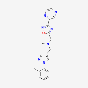 molecular formula C19H19N7O B3786384 N-methyl-1-[1-(2-methylphenyl)pyrazol-4-yl]-N-[(3-pyrazin-2-yl-1,2,4-oxadiazol-5-yl)methyl]methanamine 