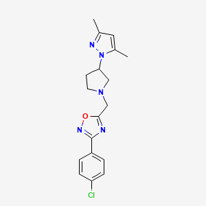 molecular formula C18H20ClN5O B3786611 3-(4-chlorophenyl)-5-{[3-(3,5-dimethyl-1H-pyrazol-1-yl)pyrrolidin-1-yl]methyl}-1,2,4-oxadiazole 