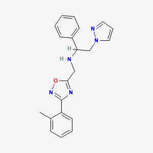 molecular formula C21H21N5O B3786933 N-{[3-(2-methylphenyl)-1,2,4-oxadiazol-5-yl]methyl}-1-phenyl-2-(1H-pyrazol-1-yl)ethanamine 