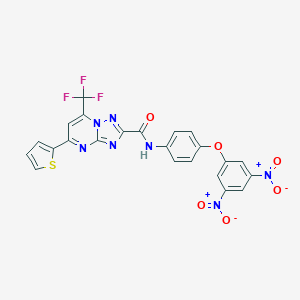 molecular formula C23H12F3N7O6S B378709 N-(4-{3,5-bisnitrophenoxy}phenyl)-5-(2-thienyl)-7-(trifluoromethyl)[1,2,4]triazolo[1,5-a]pyrimidine-2-carboxamide 