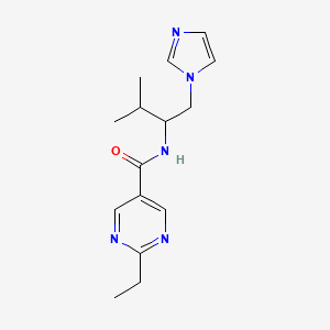 molecular formula C15H21N5O B3787251 2-ethyl-N-[1-(1H-imidazol-1-ylmethyl)-2-methylpropyl]pyrimidine-5-carboxamide 