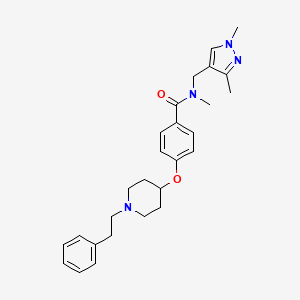 molecular formula C27H34N4O2 B3787269 N-[(1,3-dimethyl-1H-pyrazol-4-yl)methyl]-N-methyl-4-{[1-(2-phenylethyl)-4-piperidinyl]oxy}benzamide 