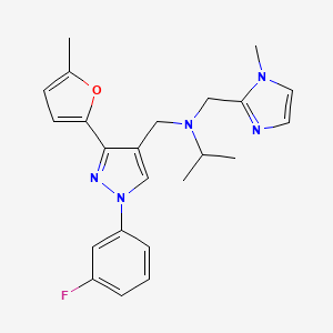 molecular formula C23H26FN5O B3787499 N-{[1-(3-fluorophenyl)-3-(5-methyl-2-furyl)-1H-pyrazol-4-yl]methyl}-N-[(1-methyl-1H-imidazol-2-yl)methyl]-2-propanamine 