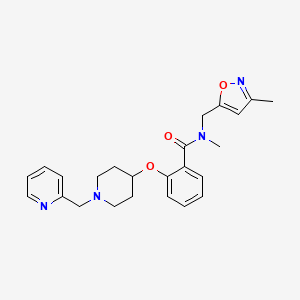 molecular formula C24H28N4O3 B3787523 N-methyl-N-[(3-methyl-1,2-oxazol-5-yl)methyl]-2-[1-(pyridin-2-ylmethyl)piperidin-4-yl]oxybenzamide 