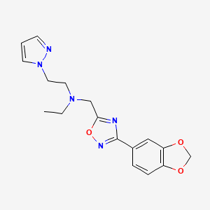 molecular formula C17H19N5O3 B3787550 N-{[3-(1,3-benzodioxol-5-yl)-1,2,4-oxadiazol-5-yl]methyl}-N-ethyl-2-(1H-pyrazol-1-yl)ethanamine 