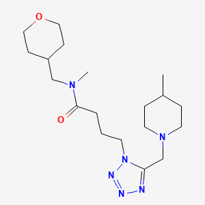 molecular formula C19H34N6O2 B3787565 N-methyl-4-{5-[(4-methyl-1-piperidinyl)methyl]-1H-tetrazol-1-yl}-N-(tetrahydro-2H-pyran-4-ylmethyl)butanamide 
