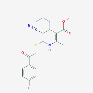 molecular formula C22H25FN2O3S B378761 Ethyl 5-cyano-6-[2-(4-fluorophenyl)-2-oxoethyl]sulfanyl-2-methyl-4-(2-methylpropyl)-1,4-dihydropyridine-3-carboxylate CAS No. 231935-13-0