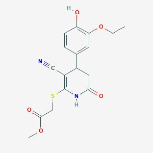 molecular formula C17H18N2O5S B378764 Methyl {[3-cyano-4-(3-ethoxy-4-hydroxyphenyl)-6-oxo-1,4,5,6-tetrahydro-2-pyridinyl]sulfanyl}acetate 