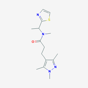 molecular formula C15H22N4OS B3787699 N-methyl-N-[1-(1,3-thiazol-2-yl)ethyl]-3-(1,3,5-trimethyl-1H-pyrazol-4-yl)propanamide 