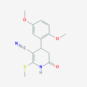 molecular formula C15H16N2O3S B378799 4-(2,5-Dimethoxyphenyl)-2-(methylsulfanyl)-6-oxo-1,4,5,6-tetrahydropyridine-3-carbonitrile 
