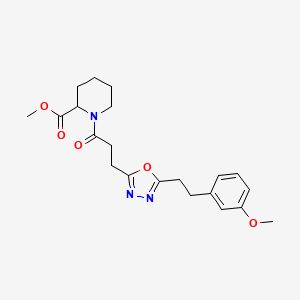 molecular formula C21H27N3O5 B3788130 methyl 1-(3-{5-[2-(3-methoxyphenyl)ethyl]-1,3,4-oxadiazol-2-yl}propanoyl)-2-piperidinecarboxylate 