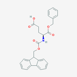 molecular formula C27H25NO6 B037883 (S)-4-((((9H-Fluoren-9-yl)methoxy)carbonyl)amino)-5-(benzyloxy)-5-oxopentanoic acid CAS No. 122350-52-1