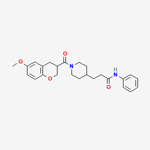 molecular formula C25H30N2O4 B3788661 3-{1-[(6-methoxy-3,4-dihydro-2H-chromen-3-yl)carbonyl]-4-piperidinyl}-N-phenylpropanamide 