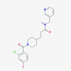molecular formula C21H23ClFN3O2 B3788840 3-[1-(2-chloro-4-fluorobenzoyl)-4-piperidinyl]-N-(3-pyridinylmethyl)propanamide 