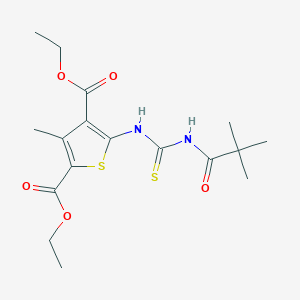 molecular formula C17H24N2O5S2 B378947 Diethyl 5-({[(2,2-dimethylpropanoyl)amino]carbothioyl}amino)-3-methyl-2,4-thiophenedicarboxylate 