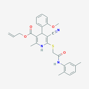molecular formula C28H29N3O4S B378952 Prop-2-enyl 5-cyano-6-[2-(2,5-dimethylanilino)-2-oxoethyl]sulfanyl-4-(2-methoxyphenyl)-2-methyl-1,4-dihydropyridine-3-carboxylate CAS No. 442556-21-0