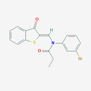 molecular formula C18H14BrNO2S B378974 N-(3-bromophenyl)-N-[(3-oxo-1-benzothien-2(3H)-ylidene)methyl]propanamide 