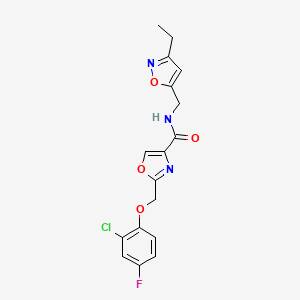 molecular formula C17H15ClFN3O4 B3789748 2-[(2-chloro-4-fluorophenoxy)methyl]-N-[(3-ethyl-5-isoxazolyl)methyl]-1,3-oxazole-4-carboxamide 