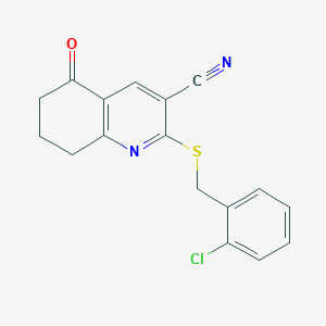 molecular formula C17H13ClN2OS B378990 2-{[(2-CHLOROPHENYL)METHYL]SULFANYL}-5-OXO-5,6,7,8-TETRAHYDROQUINOLINE-3-CARBONITRILE 