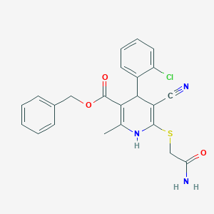 molecular formula C23H20ClN3O3S B379012 Benzyl 6-(2-amino-2-oxoethyl)sulfanyl-4-(2-chlorophenyl)-5-cyano-2-methyl-1,4-dihydropyridine-3-carboxylate CAS No. 663218-01-7