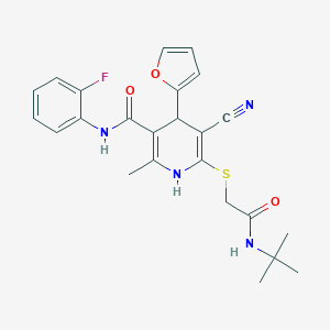 molecular formula C24H25FN4O3S B379013 6-[2-(tert-butylamino)-2-oxoethyl]sulfanyl-5-cyano-N-(2-fluorophenyl)-4-(furan-2-yl)-2-methyl-1,4-dihydropyridine-3-carboxamide CAS No. 663218-02-8