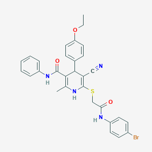 molecular formula C30H27BrN4O3S B379015 6-{[2-(4-bromoanilino)-2-oxoethyl]sulfanyl}-5-cyano-4-(4-ethoxyphenyl)-2-methyl-N-phenyl-1,4-dihydro-3-pyridinecarboxamide 