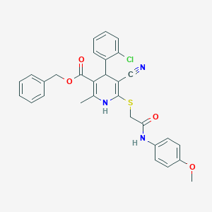 molecular formula C30H26ClN3O4S B379017 Benzyl 4-(2-chlorophenyl)-5-cyano-6-{[2-(4-methoxyanilino)-2-oxoethyl]sulfanyl}-2-methyl-1,4-dihydro-3-pyridinecarboxylate 