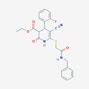 molecular formula C24H22FN3O4S B379025 Ethyl 6-{[2-(benzylamino)-2-oxoethyl]sulfanyl}-5-cyano-4-(2-fluorophenyl)-2-oxo-1,2,3,4-tetrahydro-3-pyridinecarboxylate 