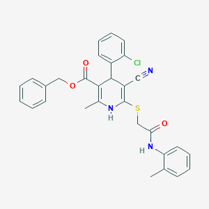 molecular formula C30H26ClN3O3S B379060 benzyl 4-(2-chlorophenyl)-5-cyano-2-methyl-6-{[2-oxo-2-(2-toluidino)ethyl]sulfanyl}-1,4-dihydro-3-pyridinecarboxylate 