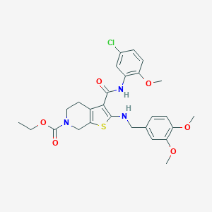 molecular formula C27H30ClN3O6S B379068 ethyl 3-[(5-chloro-2-methoxyanilino)carbonyl]-2-[(3,4-dimethoxybenzyl)amino]-4,7-dihydrothieno[2,3-c]pyridine-6(5H)-carboxylate 