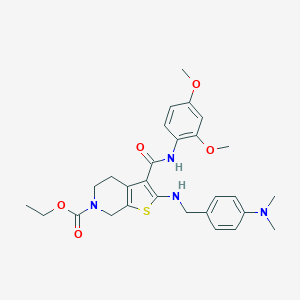 molecular formula C28H34N4O5S B379069 ethyl 3-[(2,4-dimethoxyanilino)carbonyl]-2-{[4-(dimethylamino)benzyl]amino}-4,7-dihydrothieno[2,3-c]pyridine-6(5H)-carboxylate 