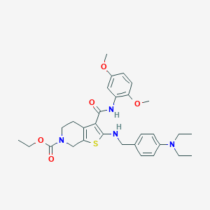 molecular formula C30H38N4O5S B379070 ETHYL 2-({[4-(DIETHYLAMINO)PHENYL]METHYL}AMINO)-3-[(2,5-DIMETHOXYPHENYL)CARBAMOYL]-4H,5H,6H,7H-THIENO[2,3-C]PYRIDINE-6-CARBOXYLATE 