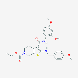 molecular formula C27H31N3O6S B379071 ethyl 3-[(2,4-dimethoxyanilino)carbonyl]-2-[(4-methoxybenzyl)amino]-4,7-dihydrothieno[2,3-c]pyridine-6(5H)-carboxylate 