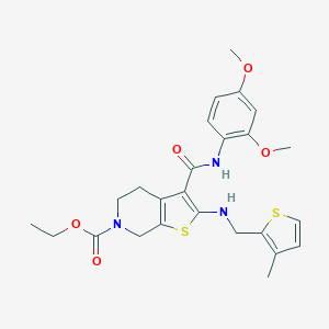 molecular formula C25H29N3O5S2 B379080 ethyl 3-[(2,4-dimethoxyanilino)carbonyl]-2-{[(3-methyl-2-thienyl)methyl]amino}-4,7-dihydrothieno[2,3-c]pyridine-6(5H)-carboxylate 