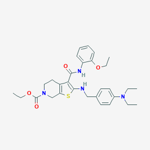 molecular formula C30H38N4O4S B379081 ETHYL 2-({[4-(DIETHYLAMINO)PHENYL]METHYL}AMINO)-3-[(2-ETHOXYPHENYL)CARBAMOYL]-4H,5H,6H,7H-THIENO[2,3-C]PYRIDINE-6-CARBOXYLATE 
