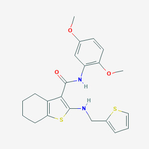 molecular formula C22H24N2O3S2 B379082 N-(2,5-DIMETHOXYPHENYL)-2-{[(THIOPHEN-2-YL)METHYL]AMINO}-4,5,6,7-TETRAHYDRO-1-BENZOTHIOPHENE-3-CARBOXAMIDE 