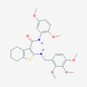 molecular formula C27H32N2O6S B379083 N-(2,5-DIMETHOXYPHENYL)-2-{[(2,3,4-TRIMETHOXYPHENYL)METHYL]AMINO}-4,5,6,7-TETRAHYDRO-1-BENZOTHIOPHENE-3-CARBOXAMIDE 