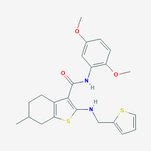 molecular formula C23H26N2O3S2 B379088 N-(2,5-DIMETHOXYPHENYL)-6-METHYL-2-{[(THIOPHEN-2-YL)METHYL]AMINO}-4,5,6,7-TETRAHYDRO-1-BENZOTHIOPHENE-3-CARBOXAMIDE 
