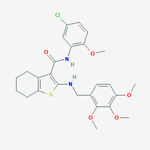molecular formula C26H29ClN2O5S B379089 N-(5-CHLORO-2-METHOXYPHENYL)-2-{[(2,3,4-TRIMETHOXYPHENYL)METHYL]AMINO}-4,5,6,7-TETRAHYDRO-1-BENZOTHIOPHENE-3-CARBOXAMIDE 