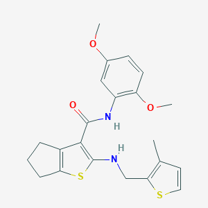 molecular formula C22H24N2O3S2 B379100 N-(2,5-DIMETHOXYPHENYL)-2-{[(3-METHYLTHIOPHEN-2-YL)METHYL]AMINO}-4H,5H,6H-CYCLOPENTA[B]THIOPHENE-3-CARBOXAMIDE 